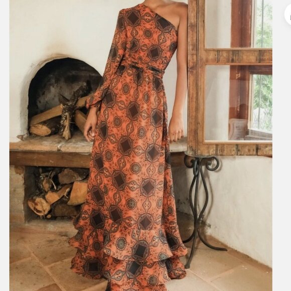 ANDRES OTALORA Brisa Asymmetric Chiffon Maxi Dress or Gown Size 8 NWT
